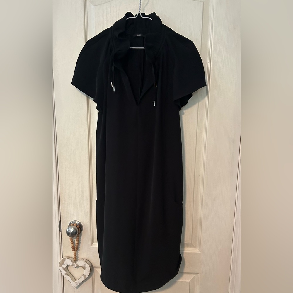 Hugo Boss Elegant Black Dress with Ties at Neck - Picture 1 of 12